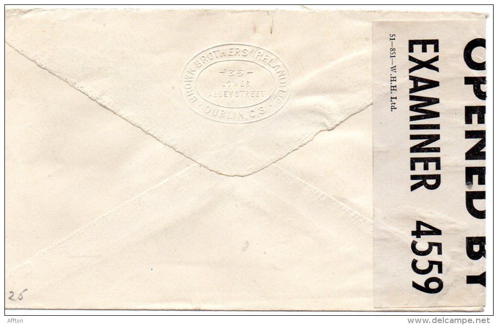 Ireland Old Censored Cover Mailed To USA - Brieven En Documenten