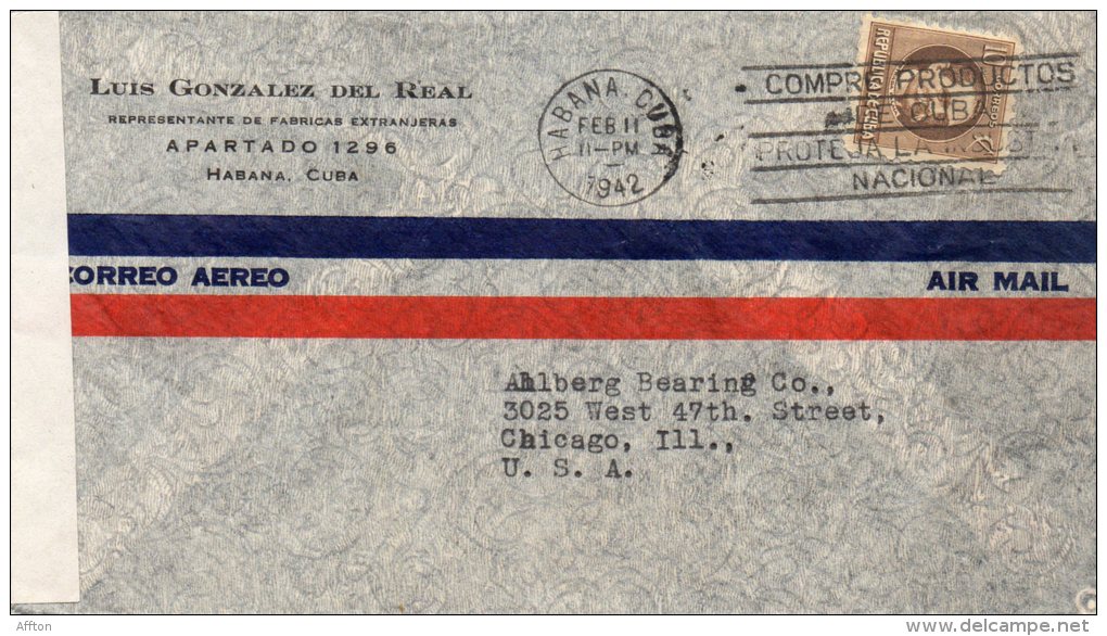 Cuba 1942 Censored Cover Mailed To USA - Storia Postale