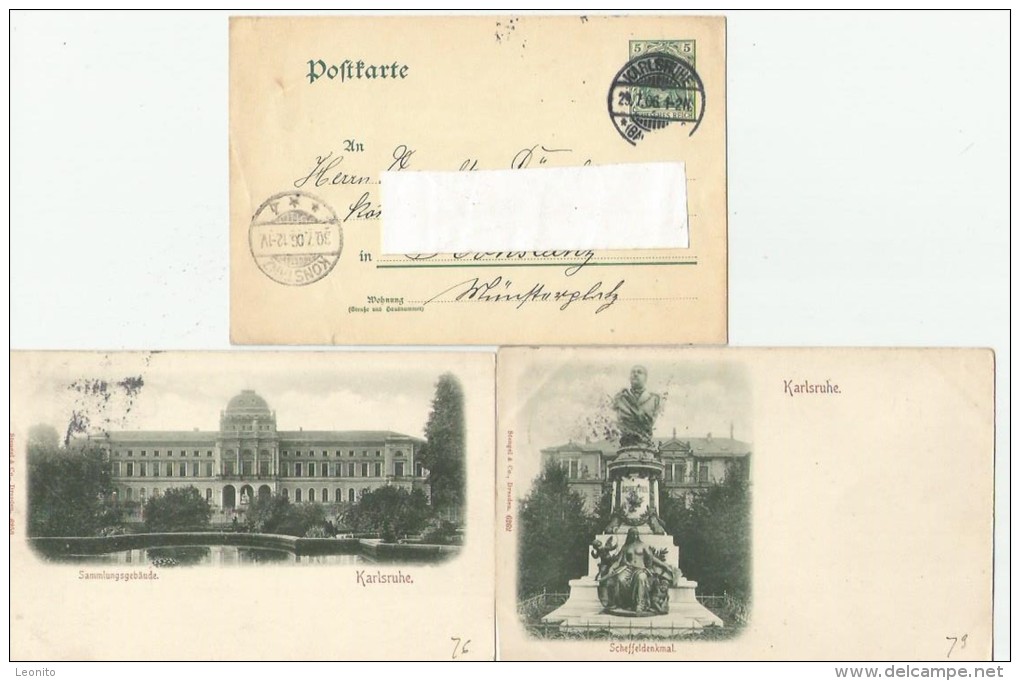 KARLSRUHE Scheffeldenkmal Sammlungsgebäude Postkarte 3 Karten - Karlsruhe