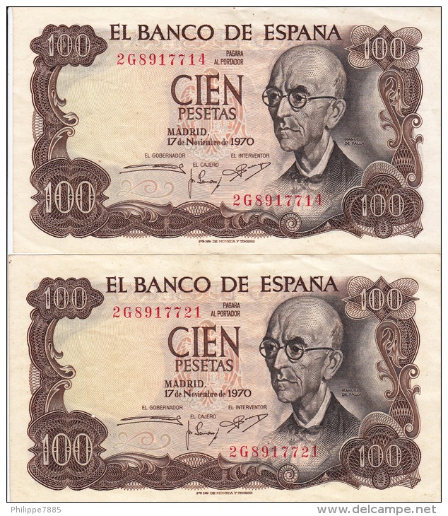 Espagne - 2 Billets 100 Pesetas 1970 - 100 Pesetas