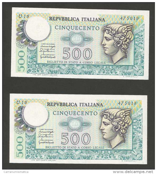 REPUBBLICA ITALIANA - 500 Lire - MERCURIO -  5 Banconote Serie Consecutiva - (Decr. 20/12 - 05/06 Del 1976) - 500 Lire
