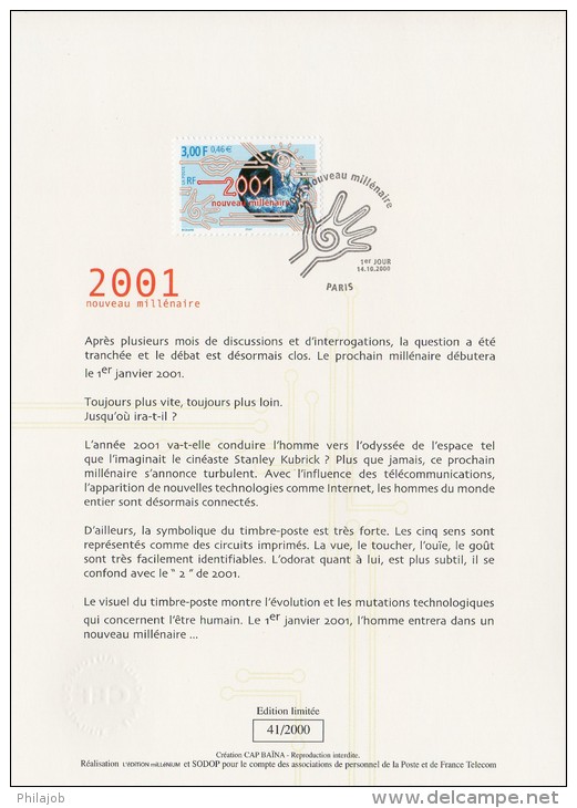 Encart CEF 1° Jour à Tirage Limité De 2000 " 2001 NOUVEAU MILLENAIRE ". N° YT 3357. Parfait état. - Documents De La Poste