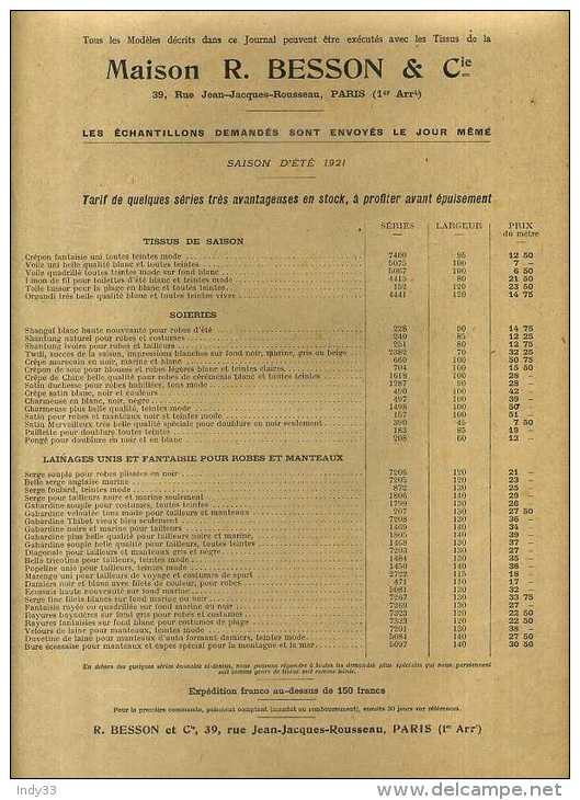 - FEUILLET DE PUB. PARIS MODE . MAISON R. BESSON & CIE  . - Literatur