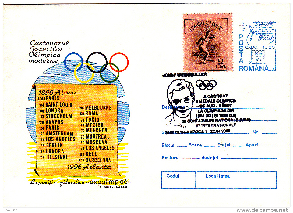 OLYMPIC GAMES, JEUX OLYMPIQUE, ATLANTA 1996, 2X COVERS STATIONERY, OCLIT. CONC, ROMANIA - Ete 1996: Atlanta