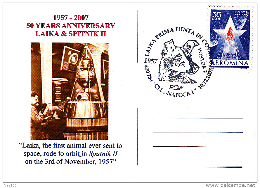 SPACE, ESPACE, COSMOS, LAJKA, FIRST ANIMAL IN SPACE, SPUTNIK II, SPECIAL PC, 2007, ROMANIA - Russie & URSS