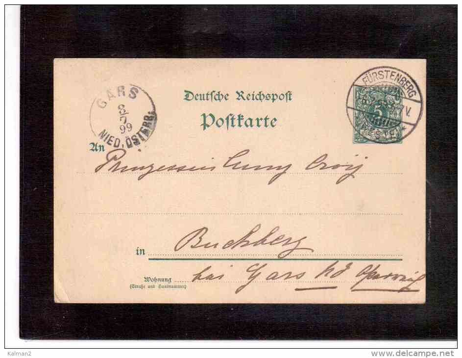 DE716   -  GERMANIA  STORIA POSTALE   -     POSTKARTE  FUERSTENBERG   6.7.1899   -  MICHEL NR.  P.20 - Briefe U. Dokumente