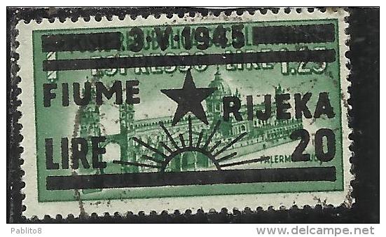 OCCUPAZIONE FIUME 1945 SOPRASTAMPATO SURCHARGE L. 20 SU 1,25 TIMBRATO USED - Yugoslavian Occ.: Fiume