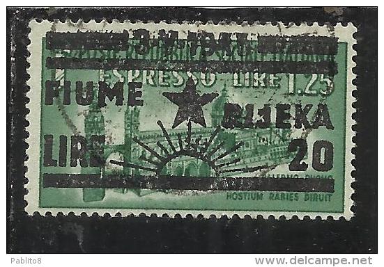 OCCUPAZIONE FIUME 1945 SOPRASTAMPATO SURCHARGE L. 20 SU 1,25 TIMBRATO USED - Yugoslavian Occ.: Fiume