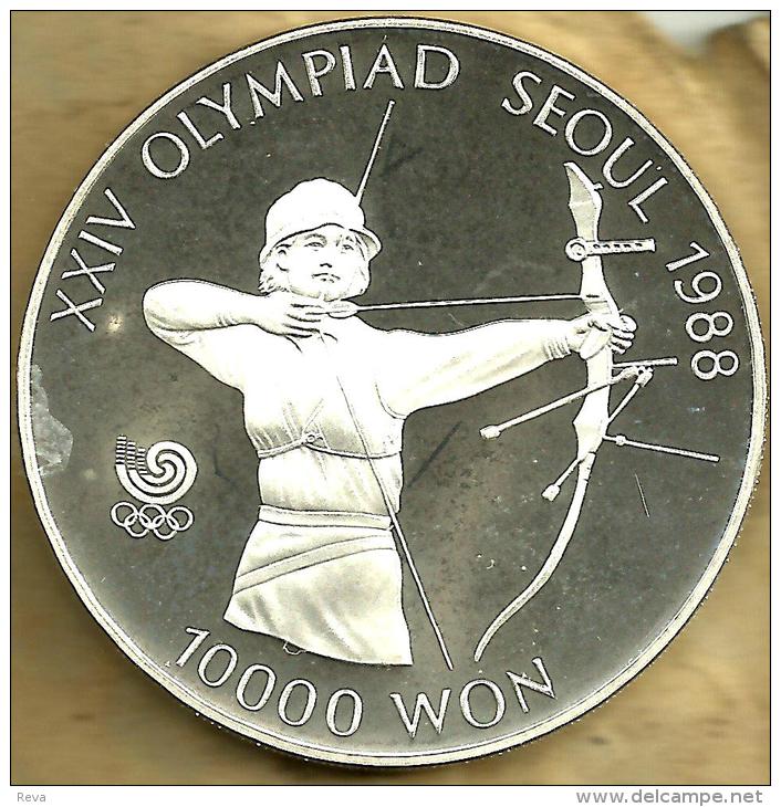 SOUTH KOREA 10.000 ARCHER SPORT OLYMPICS 1988 FRONT EMBLEM BACK 1987 SILVER PROOF KM? READ DESCRIPTION CAREFULLY!! - Korea (Zuid)
