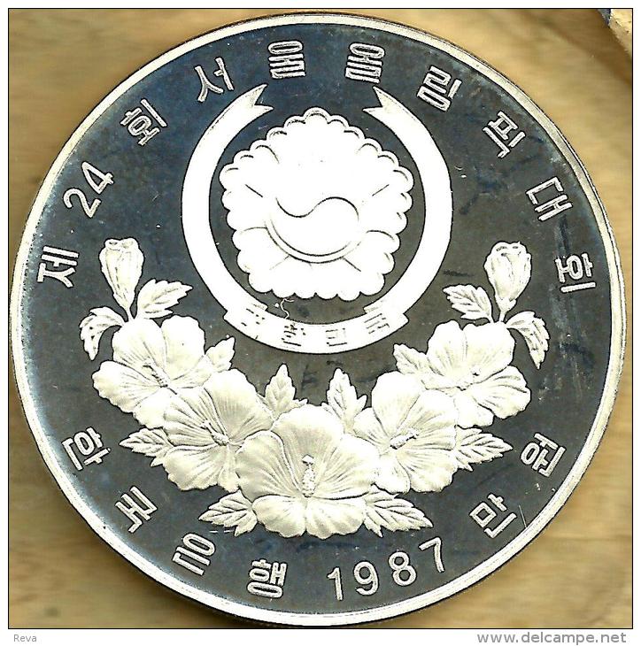 SOUTH KOREA 10.000 ARCHER SPORT OLYMPICS 1988 FRONT EMBLEM BACK 1987 SILVER PROOF KM? READ DESCRIPTION CAREFULLY!! - Coreal Del Sur