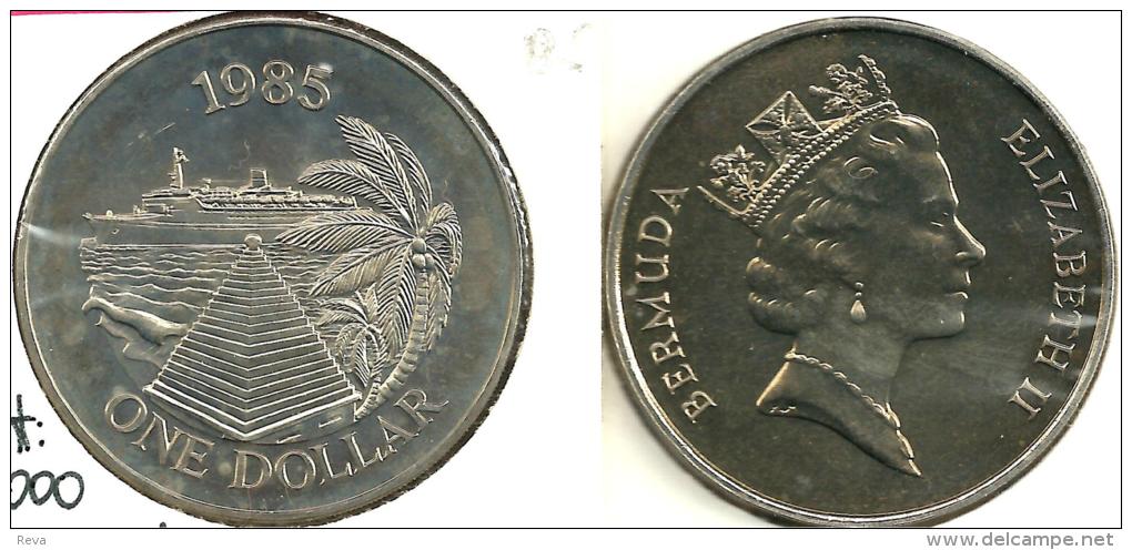 BERMUDA $1 DOLLAR CRUISE SHIP PALM TREE FRONT QEII HEAD BACK 1985 UNC KM43 READ DESCRIPTION CAREFULLY !!! - Bermuda