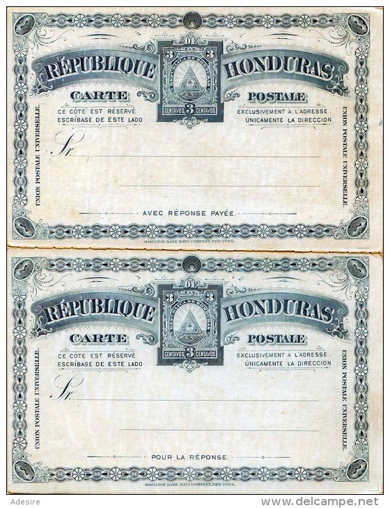 Honduras 1890-1895, 2 X 3 Centavos Ganzsache **, Doppelkarte (Avec+Pour) - Honduras