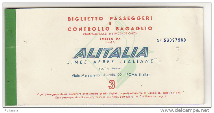 B0828 - BIGLIETTO AEREO ALITALIA TORINO-ROMA-TUNISI 1965 - AVIAZIONE TICKET - Welt