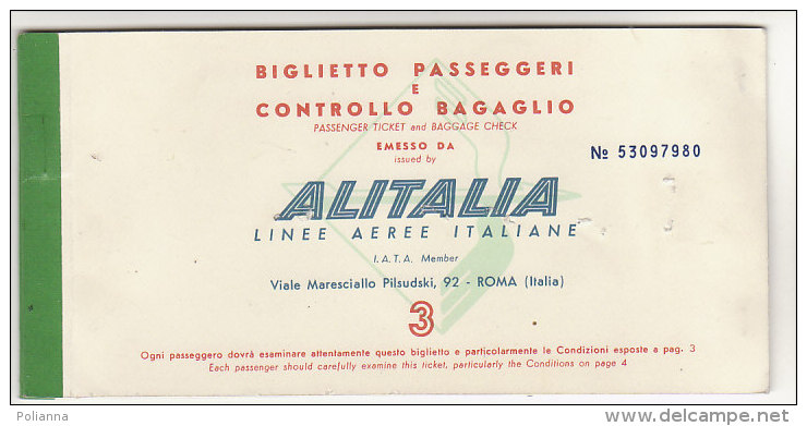 B0828 - BIGLIETTO AEREO ALITALIA TORINO-ROMA-TUNISI 1965 - AVIAZIONE TICKET - World