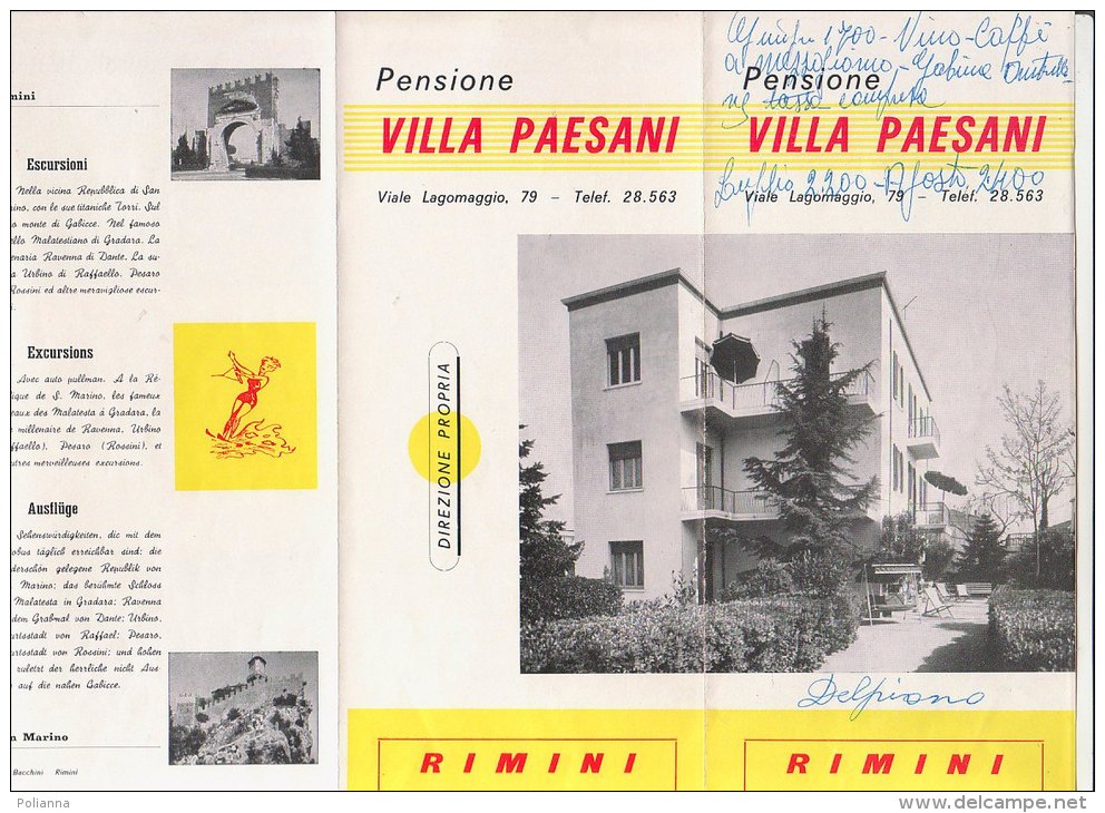 B0887 - Brochure Illustrata - RIMINI - PENSIONE VILLA PAESANI Tip.Bacchini Anni '60 - ALBERGHI - Turismo, Viaggi