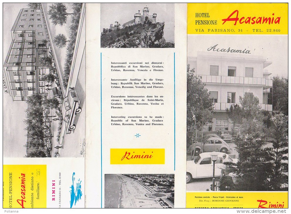 B0888 - Brochure Illustrata - RIMINI - HOTEL PENSIONE ACASAMIA Tip.Garattoni Anni '60 - ALBERGHI - Turismo, Viaggi