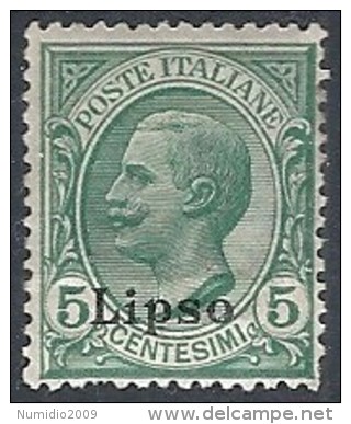 1912 EGEO LIPSO EFFIGIE 5 CENT MH * - RR11728 - Egée (Lipso)