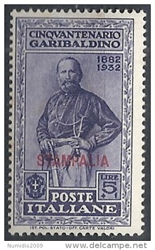 1932 EGEO STAMPALIA GARIBALDI 5 LIRE MH * - RR11740 - Egée (Stampalia)