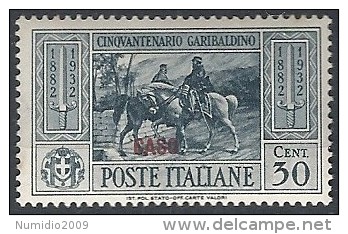 1932 EGEO CASO GARIBALDI 30 CENT MH * - RR11742 - Egée (Caso)