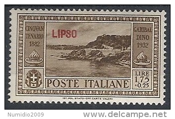 1932 EGEO LIPSO GARIBALDI 1,75 LIRE MH * - RR11742 - Egée (Lipso)
