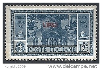 1932 EGEO LIPSO GARIBALDI 1,25 LIRE MH * - RR11742 - Aegean (Lipso)