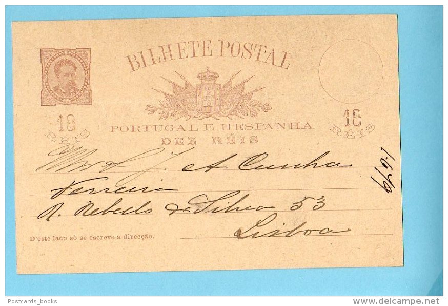 PORTUGAL 1887. Postal Inteiro Carimbo Oval COOPERATIVA INDUSTRIA SOCIAL. Stationery W/private Business Cancel - Marcophilie