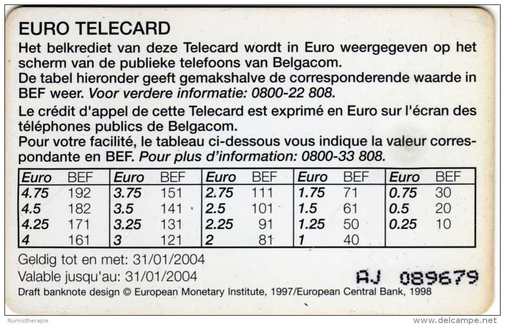 Belgacom Telecard 200 : Symbol Euro € - Avec Puce