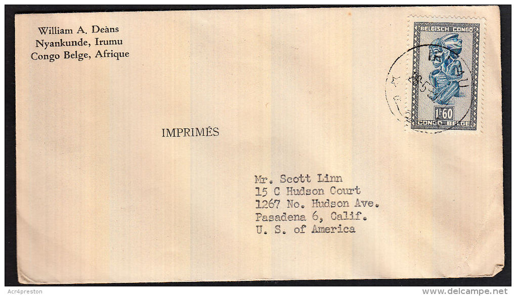 D0003 Belgian CONGO Belge 1953, Cover Irumu To USA - Briefe U. Dokumente