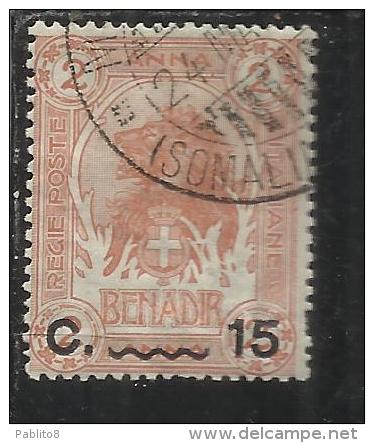 COLONIE ITALIANE SOMALIA 1906-1907 ELEFANTI O LEONI SOPRASTAMPATO SURCHARGE 15 C SU 2 ANNA TIMBRATO USED - Somalia