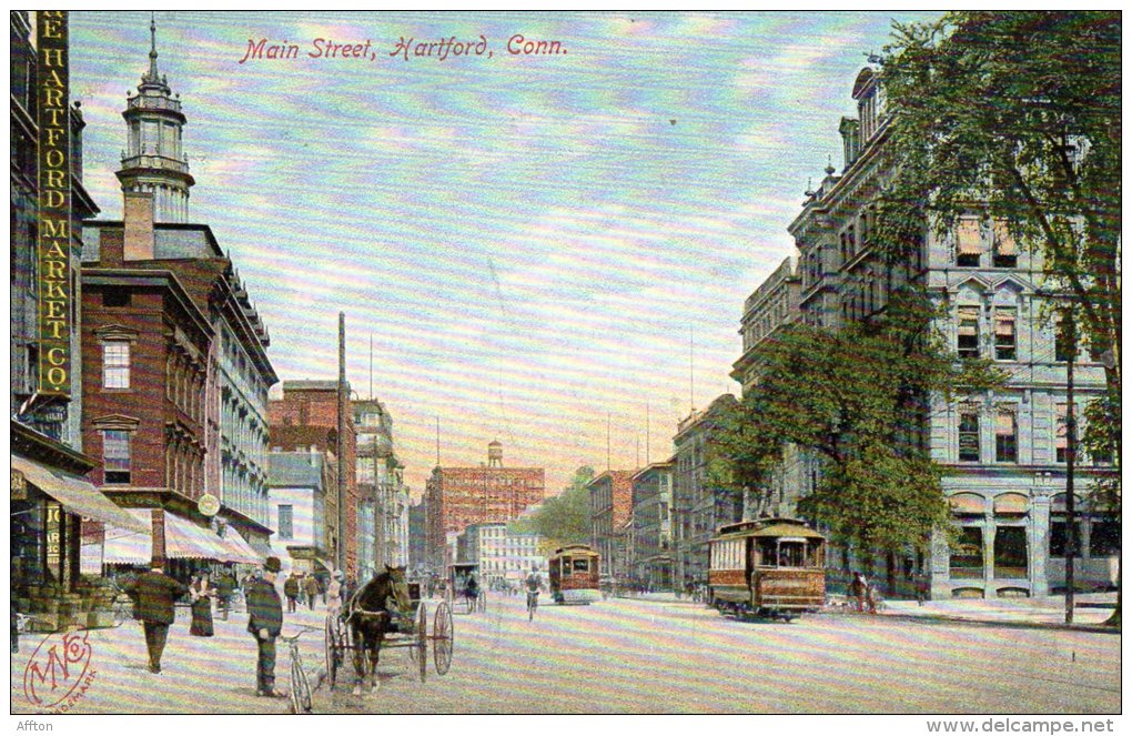 Hartord CT Main Street Tram 1905 Postcard - Hartford