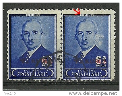 Turkey; 1943 Overprinted Postage Stamp, ERROR ("I"smet Instead Of "i"smet) - Usati