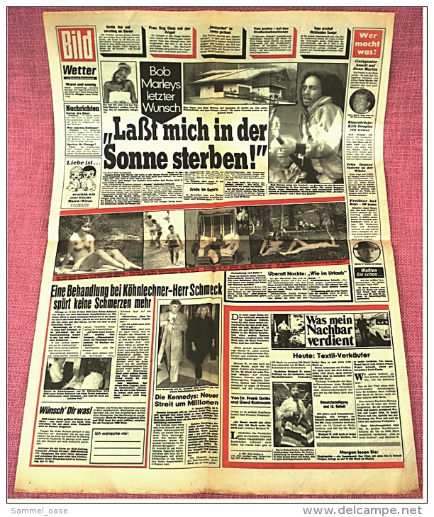 BILD-Zeitung Vom 13. Mai 1981 : Bob Marleys Schreckliches Ende  -  Polizei Suchte Erlemann Millionen - Other & Unclassified