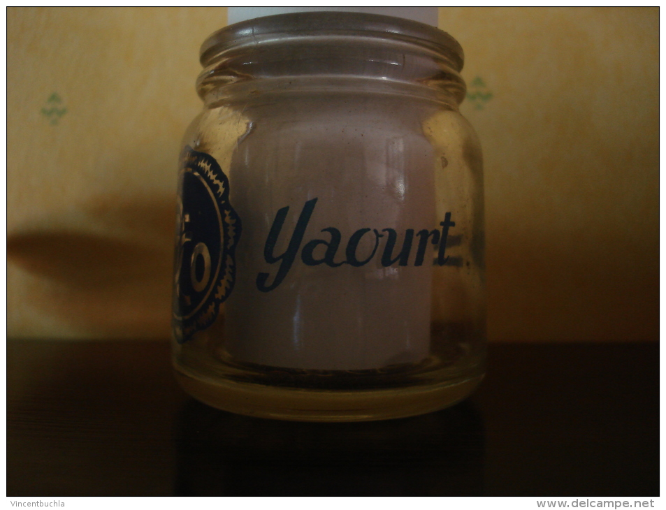 Pot à Yaourt En Verre Sérigraphié Bleu Marque OFCO En Très Bon état - Gläser