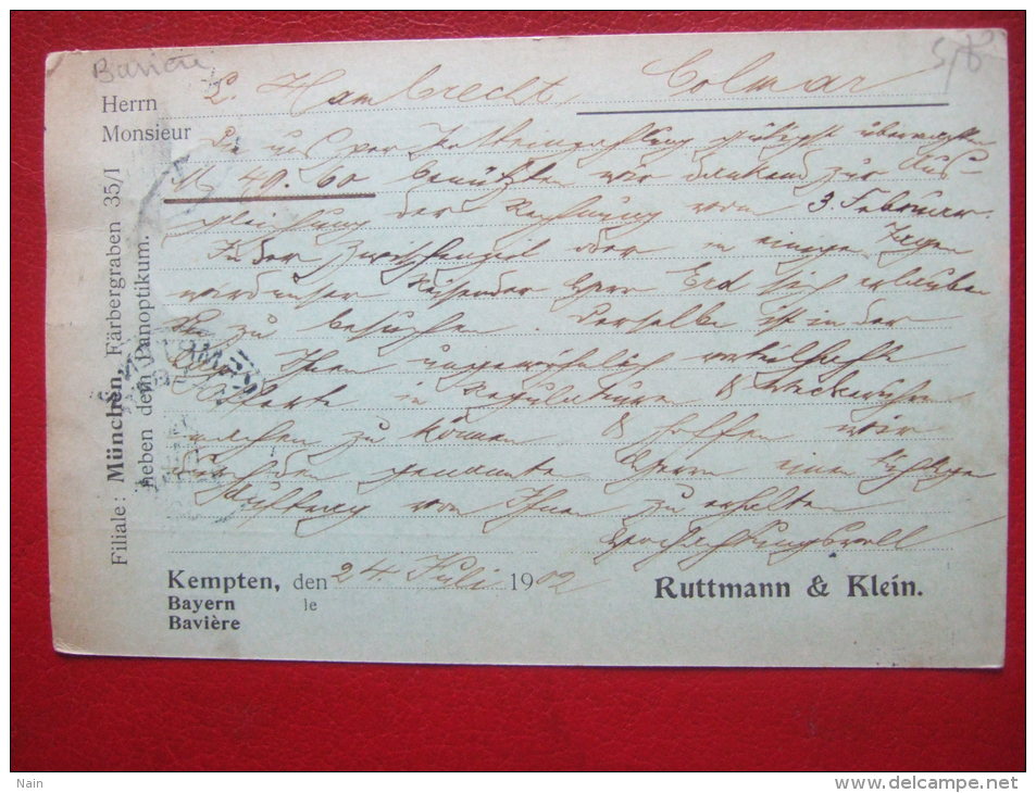 ALLEMAGNE - KEMPTEN - CARTE COMMERCIALE - " RUTTMAN & KLEIN ..." + CACHET.... - Kempten