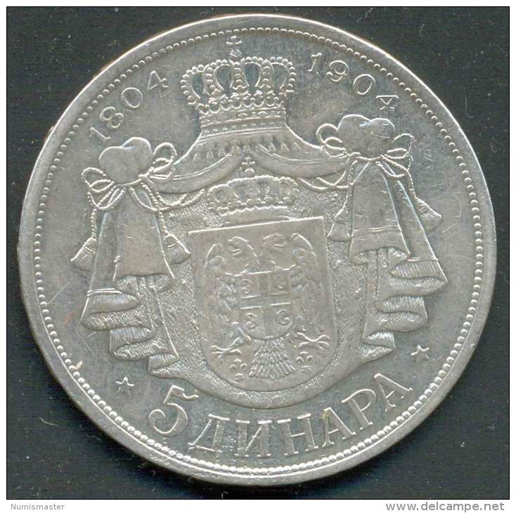 SERBIA , 5 DINARA 1904 , UNCLEANED SILVER COIN - Serbie