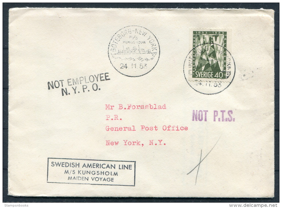 1953 Sweden Goteborg - New York Swedish American Line M/S Kungsholm Ship Paquebot Cover Post Office Instructional Marks - Briefe U. Dokumente