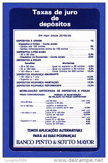 TABLE AVEC LES REAUX D´ INTÉRÊT EM 1986 - BANCO PINTO & SOTTO MAYOR  -  2 SCANS - Chèques & Chèques De Voyage