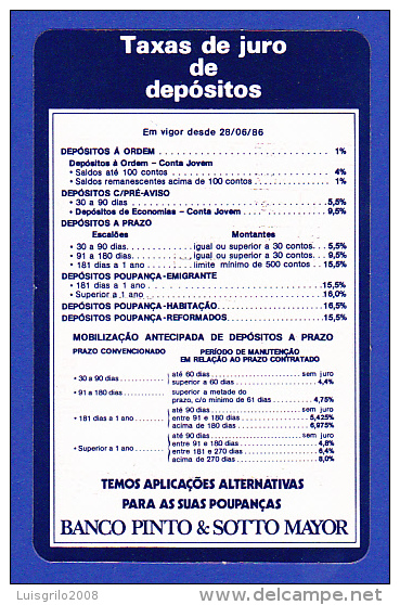 TABLE AVEC LES REAUX D´ INTÉRÊT EM 1986 - BANCO PINTO & SOTTO MAYOR  -  2 SCANS - Cheques & Traverler's Cheques