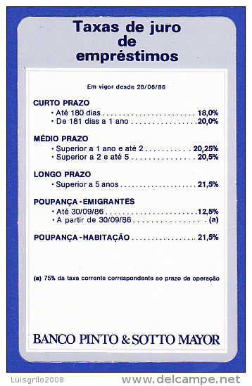 TABLE AVEC LES REAUX D´ INTÉRÊT EM 1986 - BANCO PINTO & SOTTO MAYOR  -  2 SCANS - Schecks  Und Reiseschecks