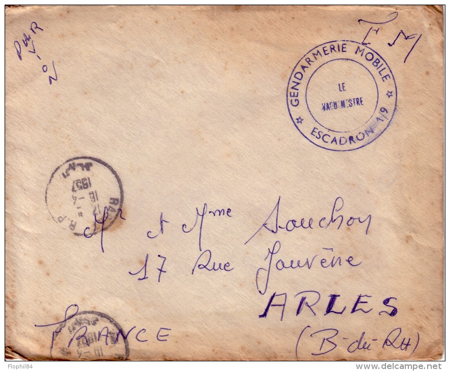 MAROC-RABAT-GENDARMERIE MOBILE*ESCADRON 1/9* - LETTRE FM DU 16-4-1957. - Military Postmarks From 1900 (out Of Wars Periods)