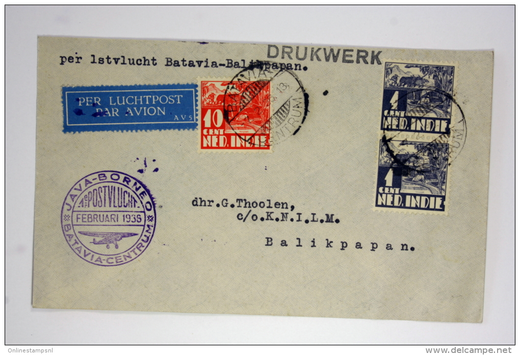 Netherlands East Indies  Airmail Cover First Flight Batavia - Balipapan, Java Borneo 1936, Cat Nr 125 C - Nederlands-Indië