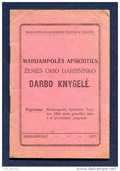 1937 Lithuania Lietuva /Agricultural Workers Workbook - Old Books