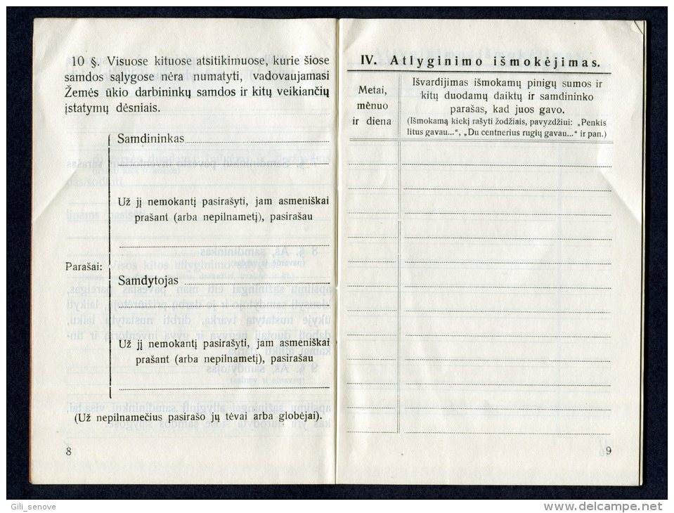 1937 Lithuania Lietuva /Agricultural Workers Workbook - Alte Bücher