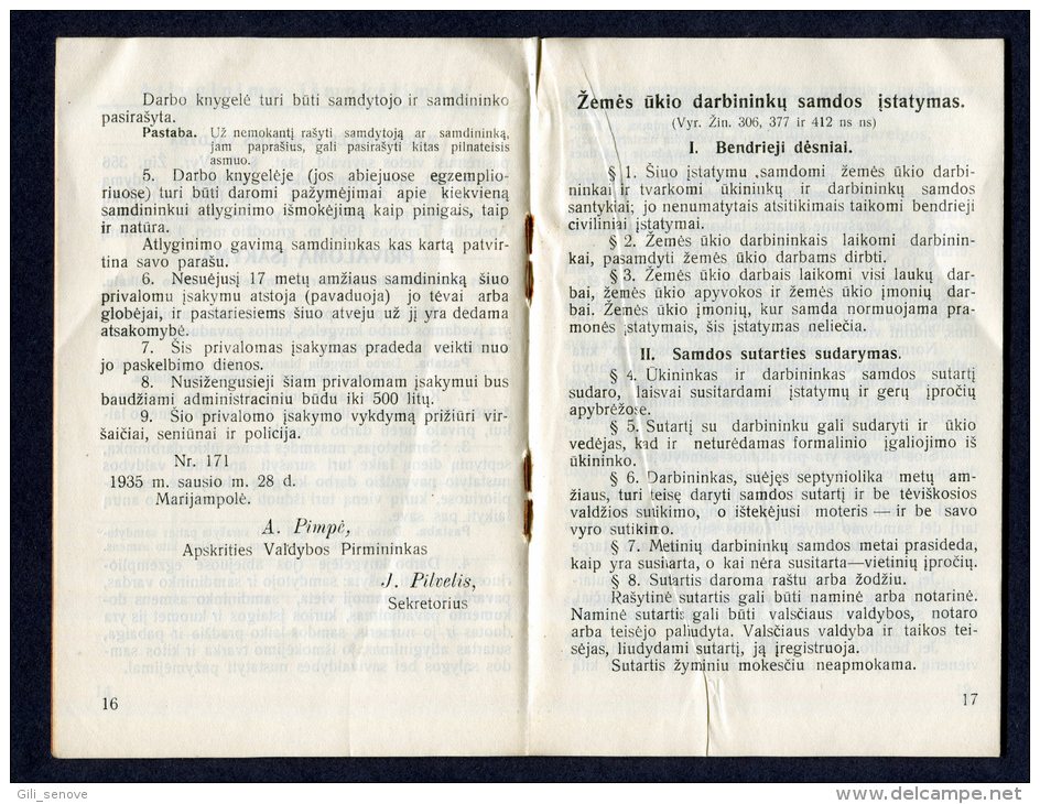 1937 Lithuania Lietuva /Agricultural Workers Workbook - Livres Anciens