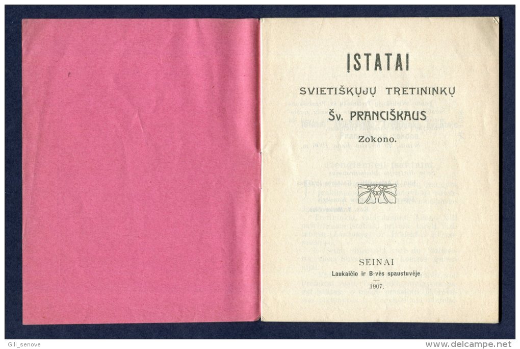 1907 Lithuania Lietuva/ Statutes Of Religious Society - Alte Bücher