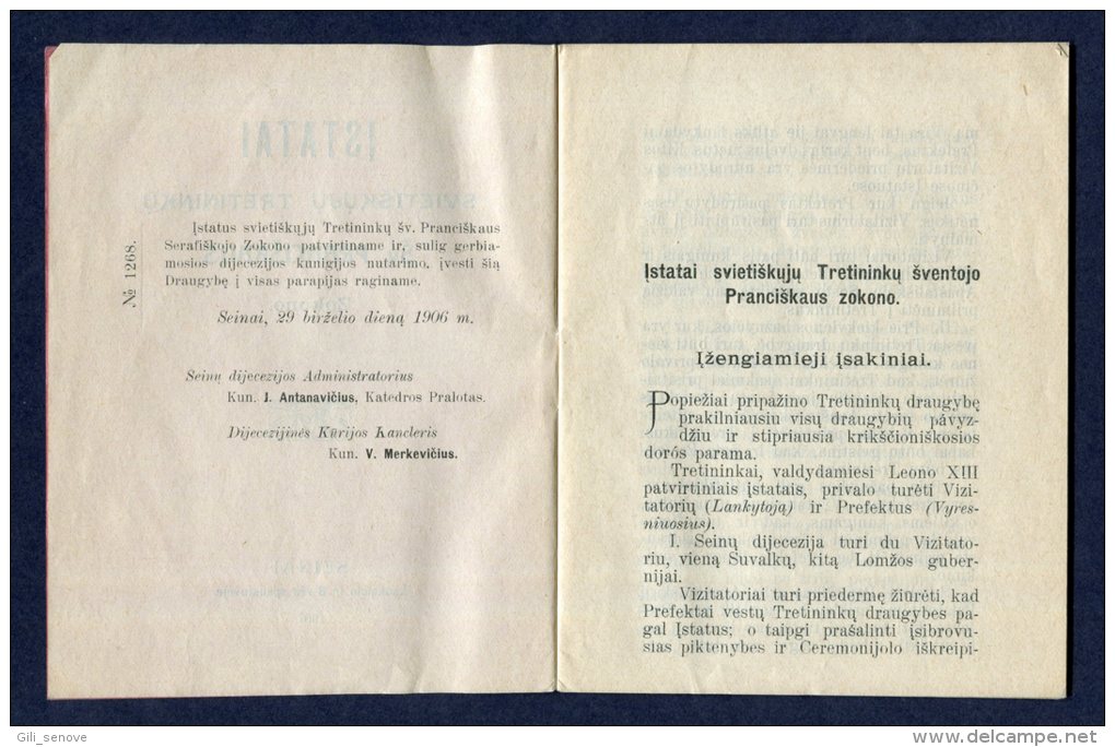 1907 Lithuania Lietuva/ Statutes Of Religious Society - Alte Bücher