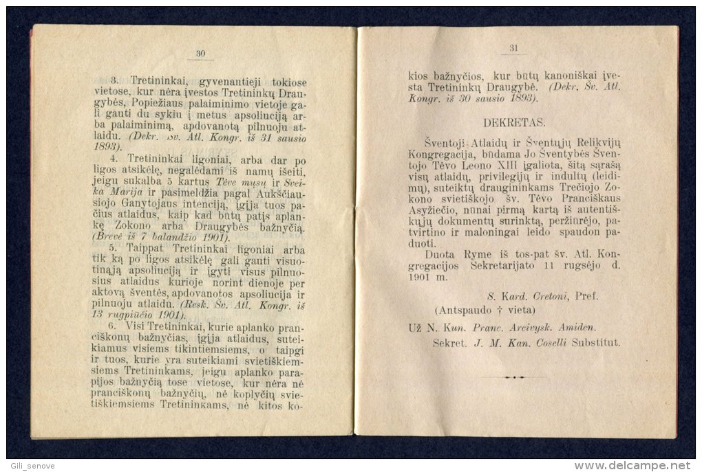 1907 Lithuania Lietuva/ Statutes Of Religious Society - Alte Bücher