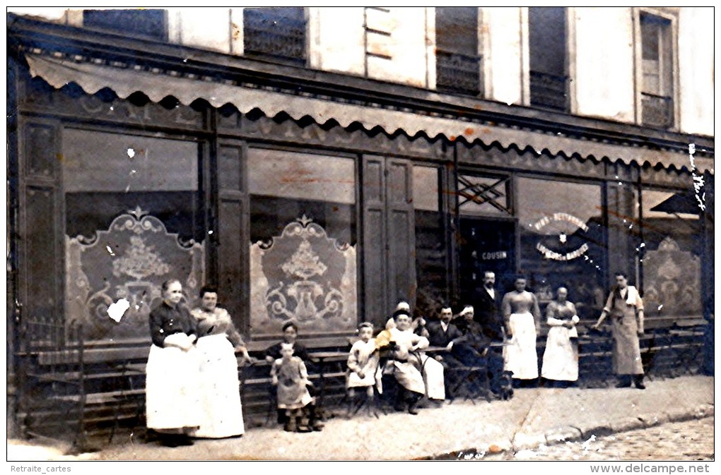 Superbe Carte Photo - Paris - Restaurant Marchand De Vins COUSIN - Très Beau Plan Animé - Cafés, Hôtels, Restaurants