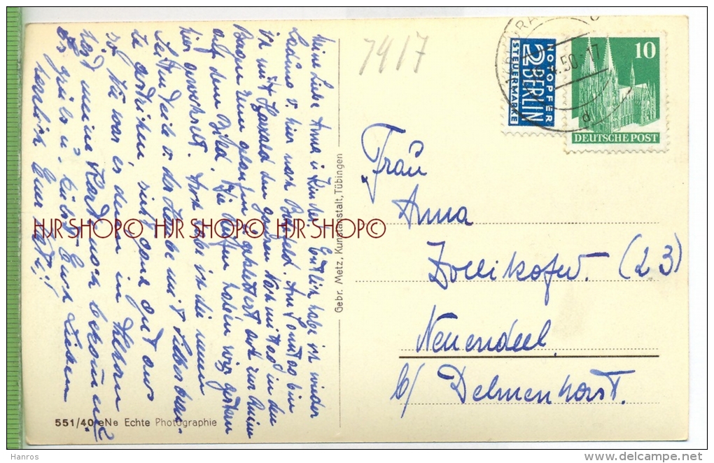 Urach Mit Hohenurach 1940/1950 Verlag: Gebr. Metz, Tübingen  Postkarte Mit Frankatur, Mit Stempel  BAD URACH , - Bad Urach