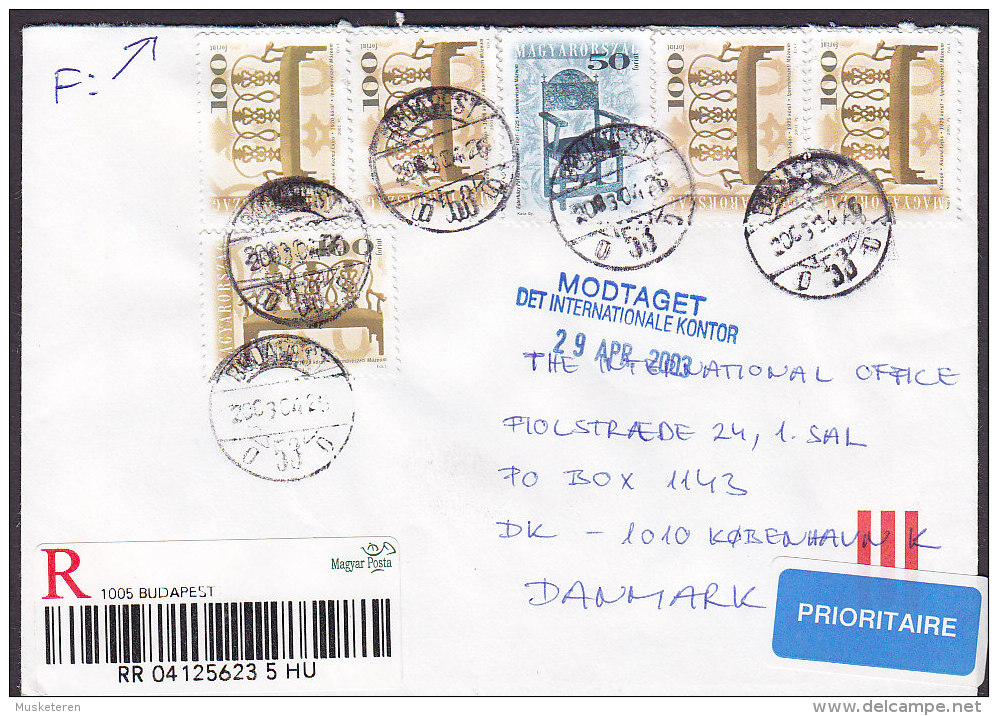 Hungary Prioritaire Label Registered Einschreiben Recommandé BUDAPEST (53.) 2003 Cover Brief To Denmark - Storia Postale